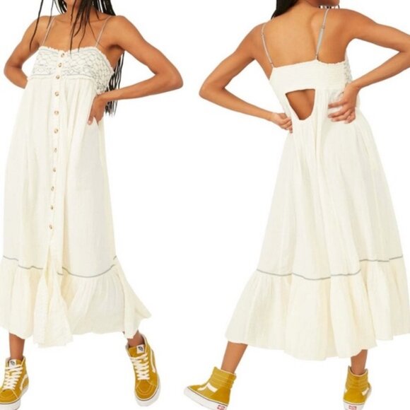 Free People Dresses & Skirts - Free People Linda Jo Gardenia Smocked Button Front Midi Dress